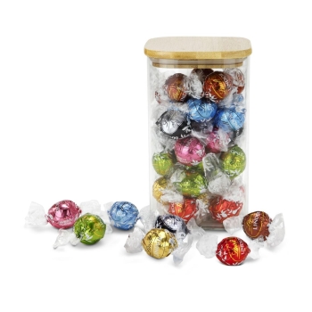 Geschenkset / Präsenteset: Lindor Team-Glas Frohe Ostern mit 35 Lindt Lindorkugeln