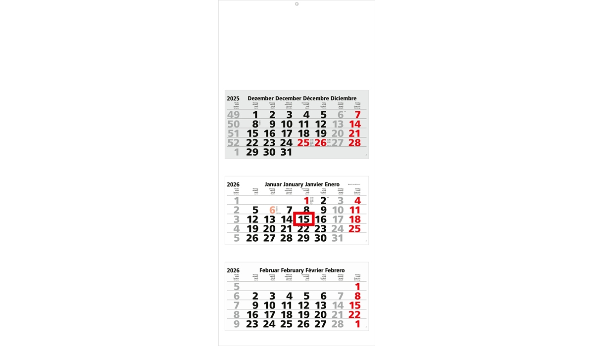 3-Monatskalender 2026 Maxi 3 Standard