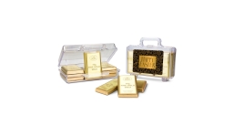 Geschenkartikel: Frohe Ostern Goldkoffer mit 12 Schokoladen Goldbarren (120 g)