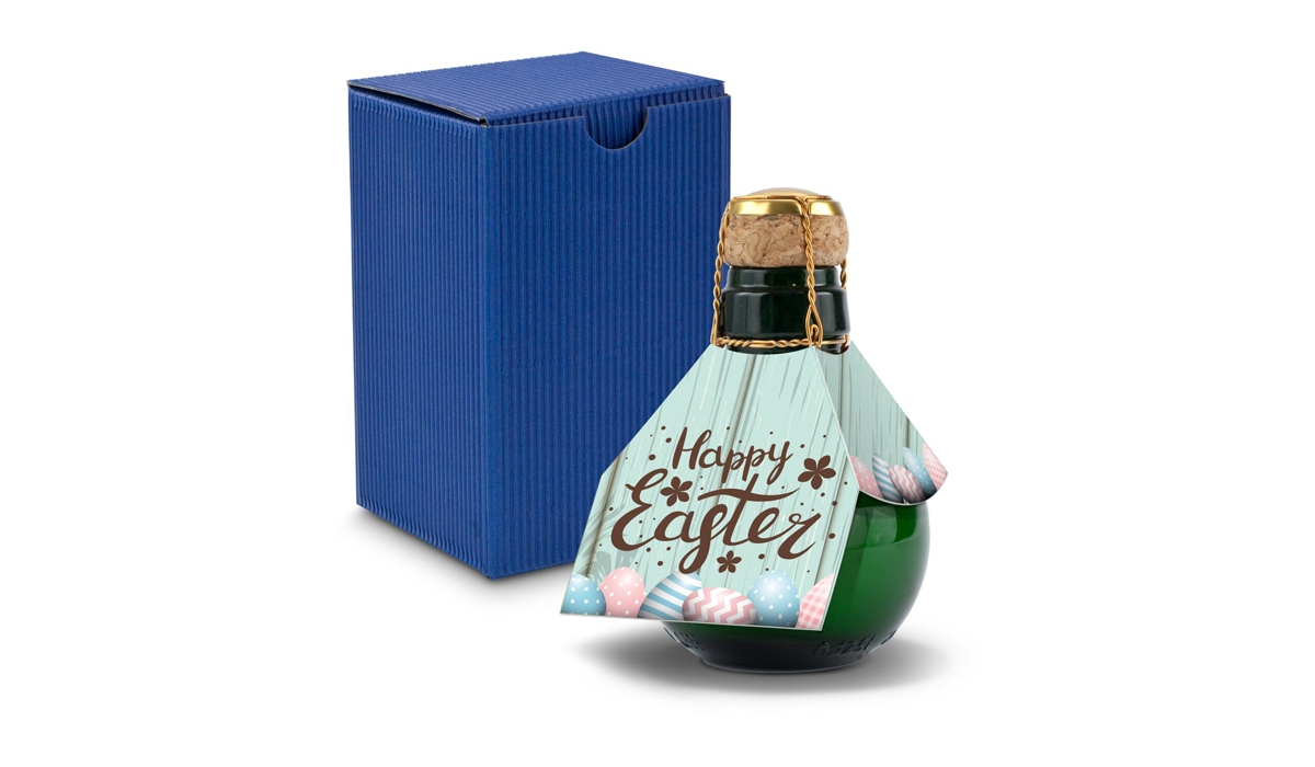 Origineller Sekt Happy Easter - Karton Blau, 125 ml